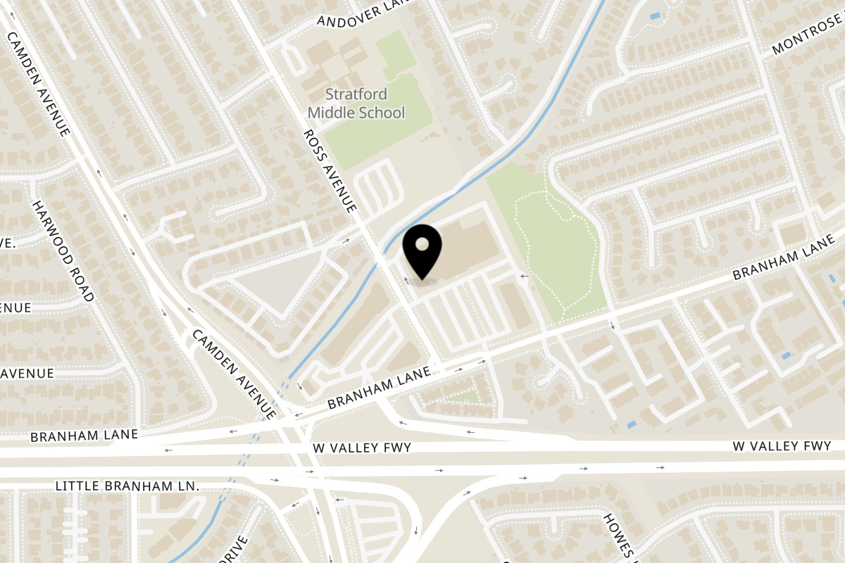 Map showing the location of Big E Cafe on 1683 Branham Ln in San Jose
